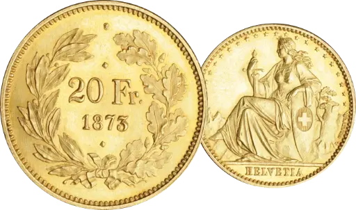 [7870.1873.09] 1873, 20 Franken, 3-Punkt-Probe Eidgenossenschaft