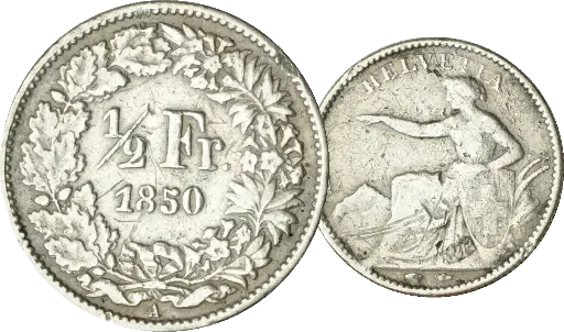 [7883.1850.04] 1850, 50 Rp. Silber-Kursmünze Sitzdende Helvetia