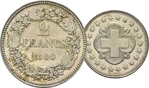 [7885.1860.05] 1860, 2 Fr. Silber-Kursmünze, Probeprägung
