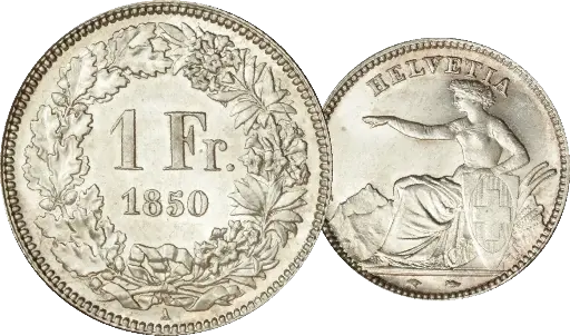 [7884.1850.03] 1850, 1 Fr. Silber-Kursmünze Sitzende Helvetia