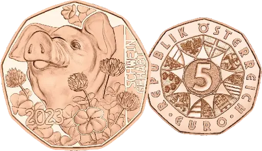 [7983.2023.05] 2023, 5 EUR, Neujahrsmünze - Schwein gehabt, Österreich