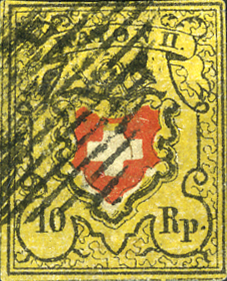 [7039.16.49] Type 14, Stein D (LU), schwarze eidg. Raute, sauber und sehr farbenfrisch, allseitig voll- bis breitrandig, in einwandfreier Erhaltung.