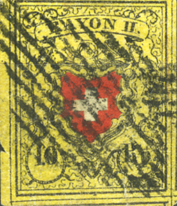 [7039.16.82] Type 25, Stein D (LU), schwarze eidg. Raute, sauber und farbenfrisch, allseitig voll- bis sehr breitrandig.