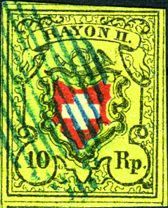 [7039.16.42] Type 24, Stein E (LO), blaue eidg. Raute, sauber und sehr farbenfrisch, allseitig voll- bis breitrandig mit breitem rechten Bogenrand, in einwandfreier Erhaltung.