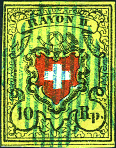 [7040.16.07] Type 28, Stein A2 (LU), blaue Raute, sauber und farbenfrisch, allseitig breitrandig, gute Erhaltung.