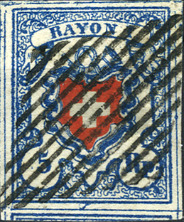 [7048.17.43] Type 4, Stein B3-LU, schwarze eidg. Raute, allseitig überrandig mit vollständigen Schnittlinien, gute Erhaltung.