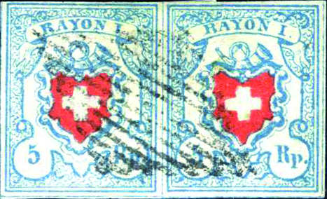 [7048.17.57] 5 Rp. hellblau-rot, Typen 23 + 24, Stein C2 (RU), "Dünnes Papier, durchscheinender Rotdruck"