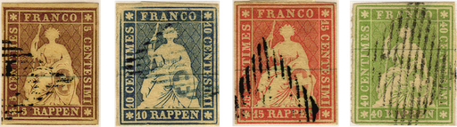 [7154.22.06] 1854, Sitzende Helvetia, ungezähnt (Strubel), Münchner Druck, 3. Druckperiode