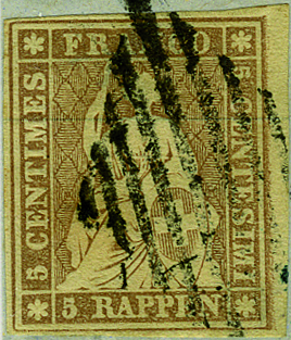 [7155.22.02] 5 Rp. braun, Berner Druck, 1. Druckperiode