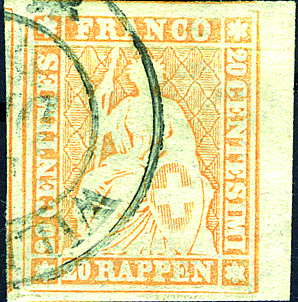 [7156.25.03] 20 Rp. gelblichorange, Berner Druck, 1. Druckperiode