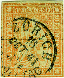 [7160.25.02] 20 Rp. gelblichorange, Berner Druck, 4. Druckperiode