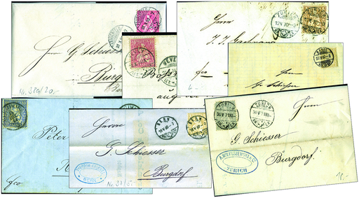 [7240.1870.04] Sitzende Helvetia, Belege-Kollektion aus Firmenarchiv
