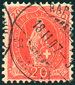 [7290.86.14] 20 Rp. rotorange, "Nachgestochene Platte"