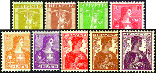[7300.101.10] 1907-1909, Neue Zeichnungen, Tellknabe im Rahmen u. Helvetia Brustbild I u. II