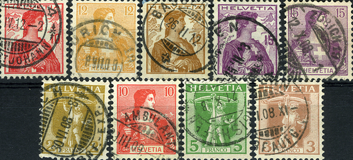 [7300.101.11] 1907-1909, Neue Zeichnungen, Tellknabe im Rahmen u. Helvetia Brustbild I u. II