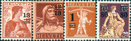 [7300.132.01] 1915, Aufbrauchsausgaben mit neuen Wertaufdrucken