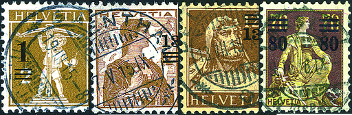 [7300.132.02] 1915, Aufbrauchsausgaben mit neuen Wertaufdrucken