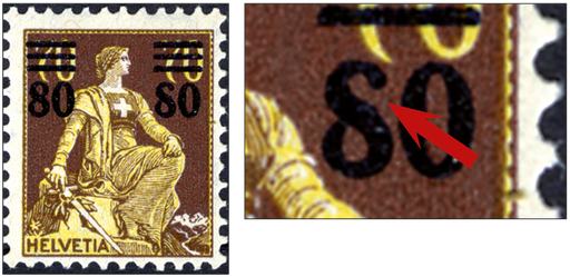 [7300.135.03] 80-70 Rp. Helvetia mit Schwert, dunkelbraun-gelb, "Aufdruckziffer 8 offen"