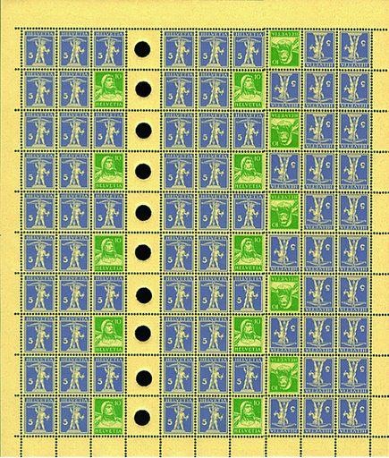 [7300.157.03] 5 Rp. grauviolett, sämisch u. 10 Rp. grün