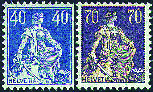 [7300.161.01] 40 Rp. ultramarinblau u. 70 Rp. dunkelviolett, sämisch