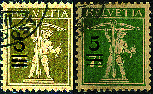 [7300.180.02] 1915-1930, Aufbrauchsausgaben mit neuen Wertaufdrucken