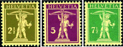 [7300.182.01] 3 Rp. violettblau, sämisch u. 5 Rp. olivgrün, sämisch