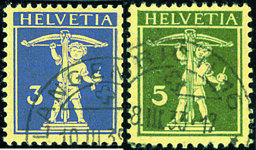 [7300.182.04] 3 Rp. violettblau, sämisch u. 5 Rp. olivgrün, sämisch