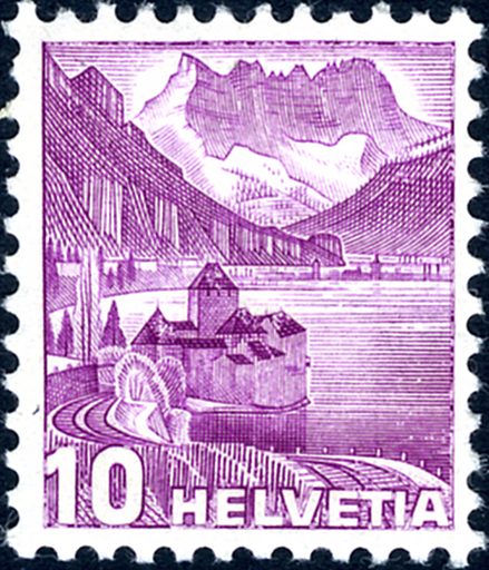 [7300.203.26] 10 Rp. Schloss Chillon, "Stark abgenützter Druckzylinder"