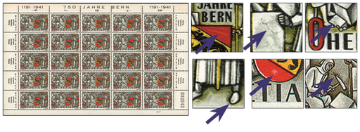 [7300.253.14] 10 Rp. Berchtold, dunkelgrau-rot, mit 6 Abarten