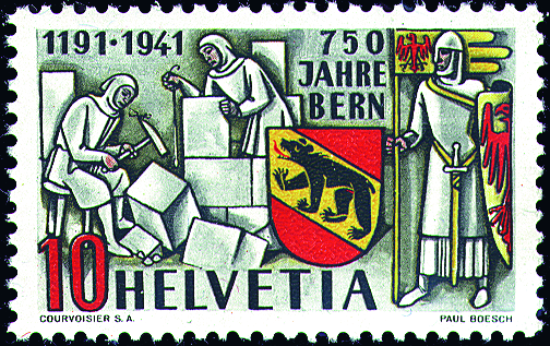 [7300.253.08] 10 Rp. Berchtold, dunkelgrau-rot, "Spinne auf dem Hammer"