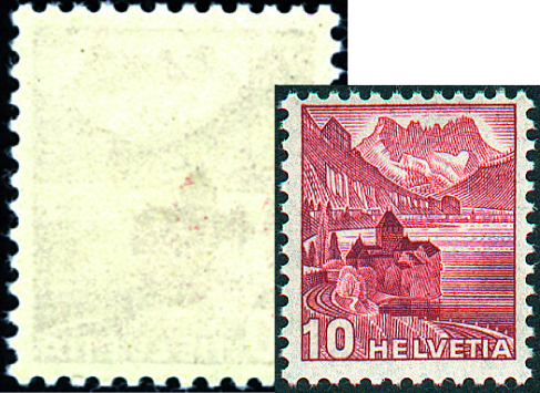 [7300.257.09] 10 Rp. rötlichbraun, "Dünnes, durch Gummi transparentes Papier"