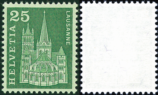 [7300.359.04] 25. Rp Kathedrale Lausanne, grün, &quot;Leuchtstoff rückseitig statt bildseitig&quot;