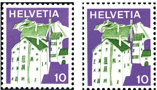 [7300.524.03] 10 Rp.Graubünden, "Deutlicher Raster im Rotdruck"