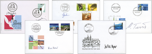 [7300.668.07] Spezialkollektion mit 18 Ersttag-Belegen mit Entwerfer-Unterschrift