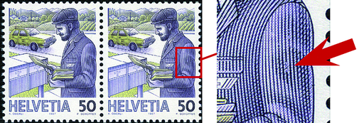 [7300.738.19] 50 Rp. Postbote heute, "Grosses Loch auf dem Oberarm am Veston des Postboten"