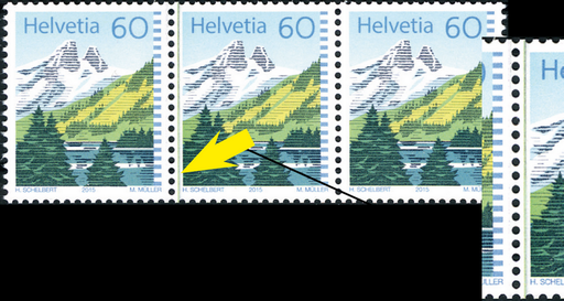 [7300.837.13] 60 Rp. Lac de Tanay, "Senkrechter grüner Strich" durch das ganze Markenbild