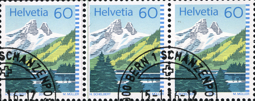 [7300.837.15] 60 Rp. Lac de Tanay, "Senkrechter grüner Strich" durch das ganze Markenbild