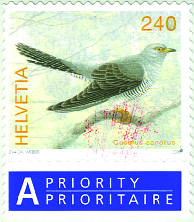 [7300.1187.03] 240 Rp. Kuckuck, Abart: "Markante senkrechte rote Striche vom Kuckuck zum Markenrand".