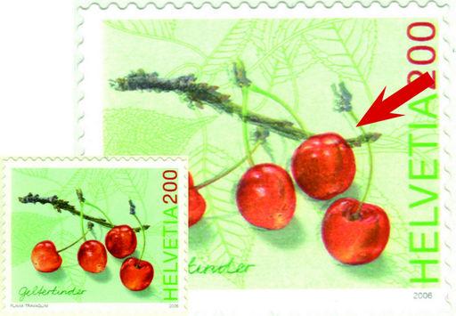 [7300.1207.20] 200 Rp. Kirsche, Gelterkinder, "Starke Verschiebung des ganzen Markenbilds", sog. schattierte Kirsche