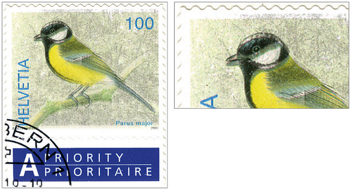 [7300.1237.20] 100 Rp. Kohlmeise, "Starke Druckverschiebung des ganzen Markenbildes", sog. Doppelschnäble