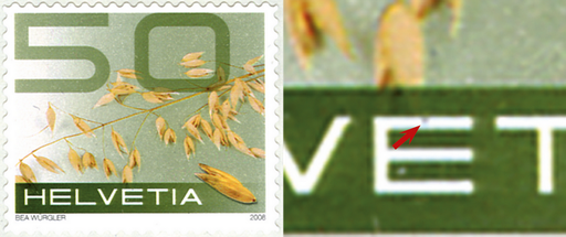 [7300.1281.04] 50 Rp. Hafer, &quot;Fleck in E &quot; von Helvetia