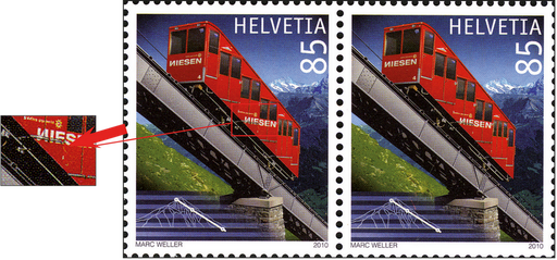 [7300.1349.20] 85 Rp. 100 Jahre Niesenbahn, "Zerbrochene Türe - weisser Strich von E von Niesen in die Türe"