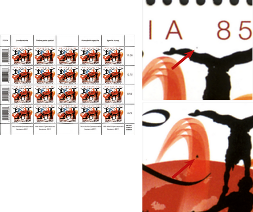 [7300.1387.03] 85 Rp. 14th World Gymnaestrada Lausanne, "Schwarzer Punkt ober dem Bein unter 85"