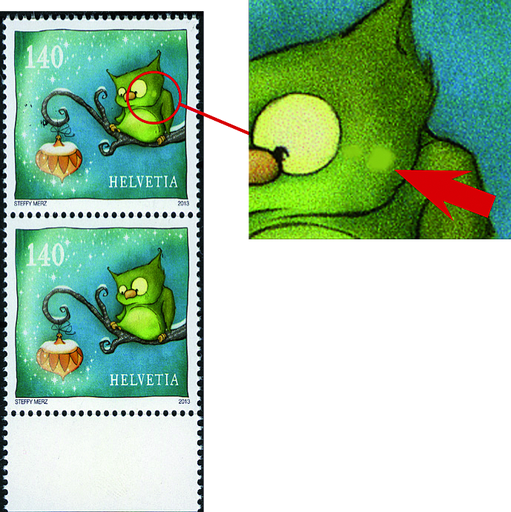 [7300.1486.01] 140 Rp. Eule, "Zwei gelbe Putzer auf der Wange"