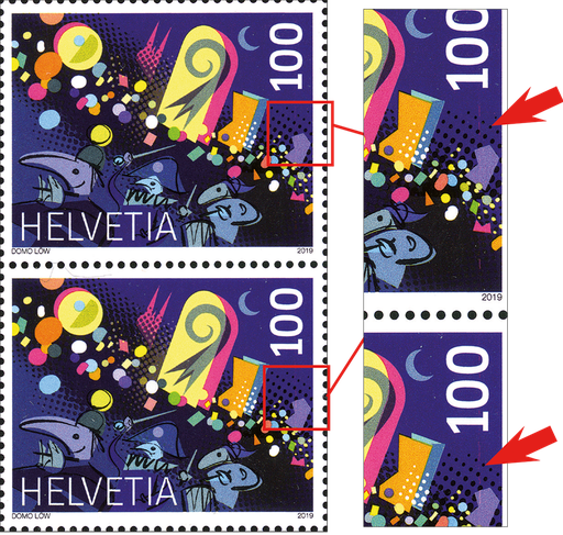 [7300.1712.13] 100 Rp. Basler Fasnacht, "Senkrechter, roter Wischstrich über zwei Marken"