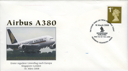 [7303.2008.16] 2008, Erstflug A380 "Singapore - London Heathrow"