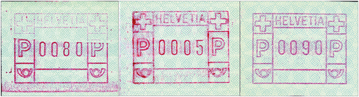 [7310.6.15] 1981, ATM-Typ 6, "Fleckiger Druck", "Fehlende Oberlinie im Wertstempel unten dicker, roter Balken", "Heller Druck"