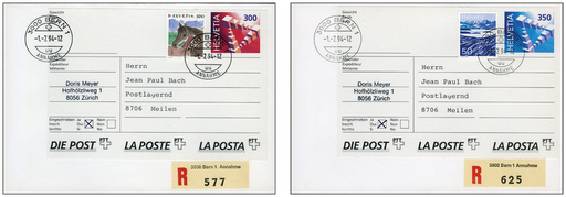 [7325.1.03] 1994, Adress-Klebeetiketten-Typ 1+2, "Grösste Briefmarke der Schweiz"
