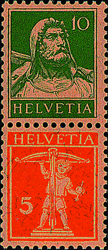 [7340.6.01] 10+5 Rp. grün u. rotorange