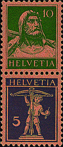 [7340.9.01] 10+5 Rp. grün und grauviolett